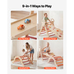 Natural Wooden Climbing Set with Arch, Ramp and Cars