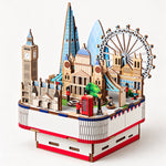 3D Wooden Puzzle London Walk Music Box Kit - DIY Wind-Up City Decor Gift
