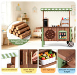 Wooden Pretend Grocery Cart and Food Stand