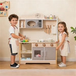 Gray Wooden Play Kitchen with 13 Accessories