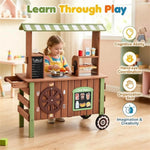 Wooden Pretend Grocery Cart and Food Stand