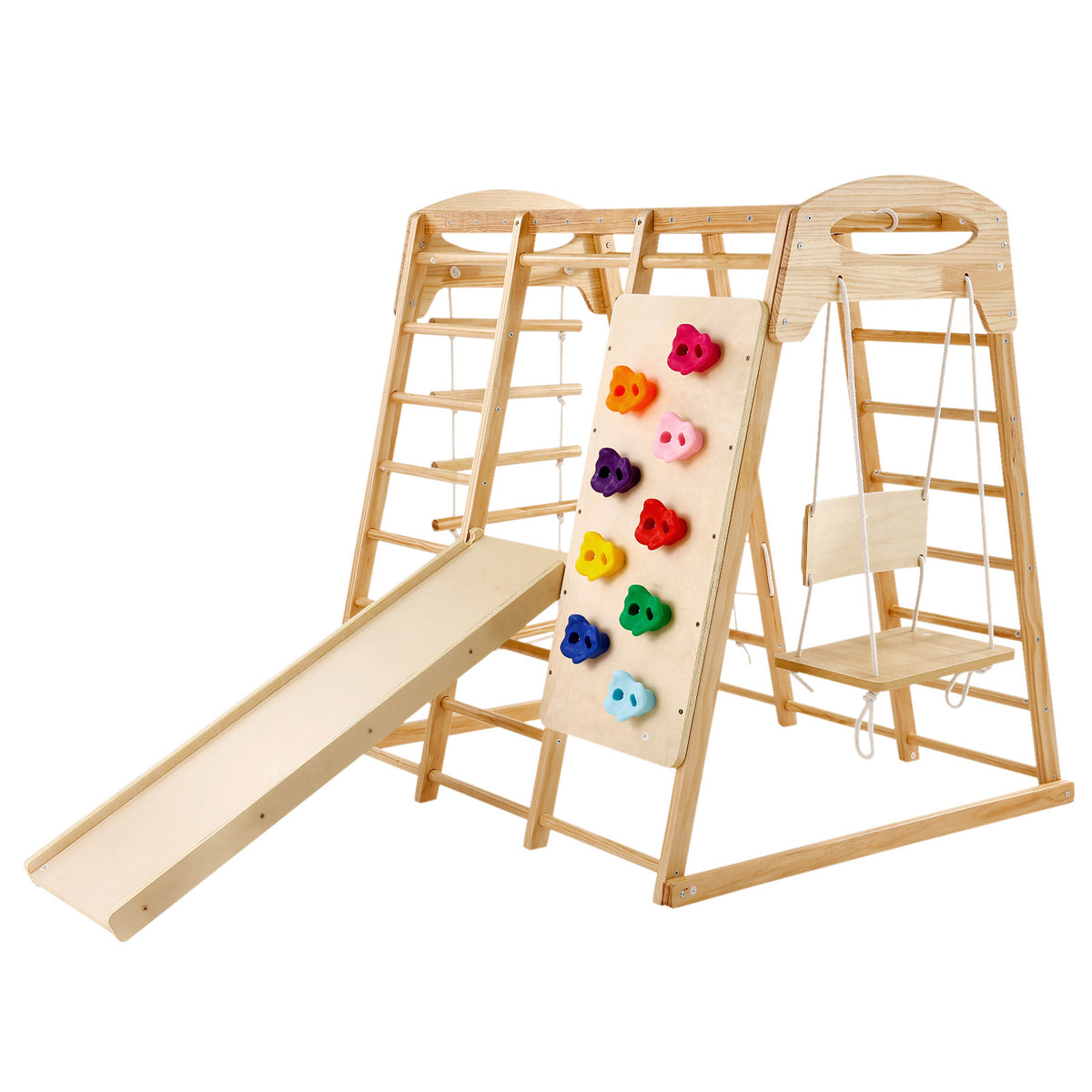 Wooden Indoor Jungle Gym with Climbing Wall