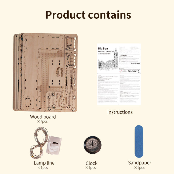 Big Ben Wooden Model Kit with Desktop Clock
