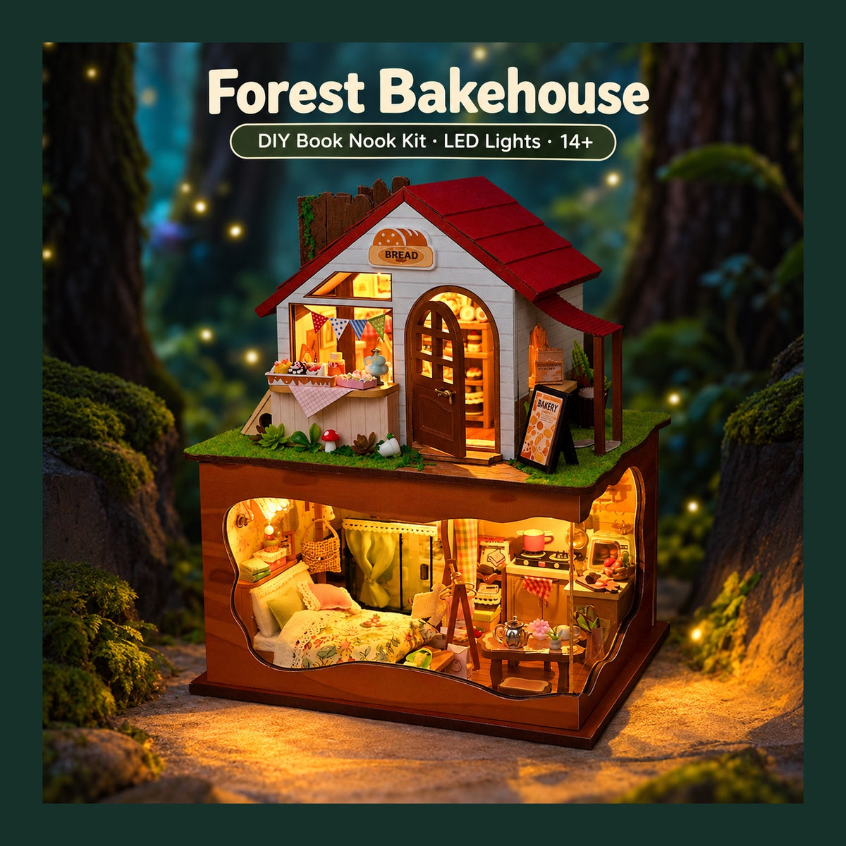 DIY Book Nook Kit – Forest Bakehouse | Cozy Wooden Bakery Diorama