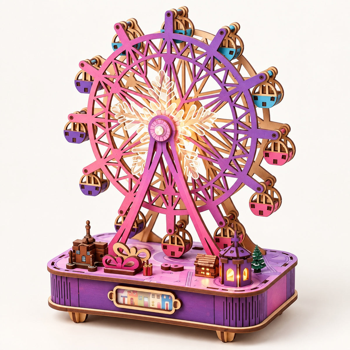 3D Wooden Puzzle Musical Ferris Wheel Kit - DIY Wind-Up Gift & Desk Decor