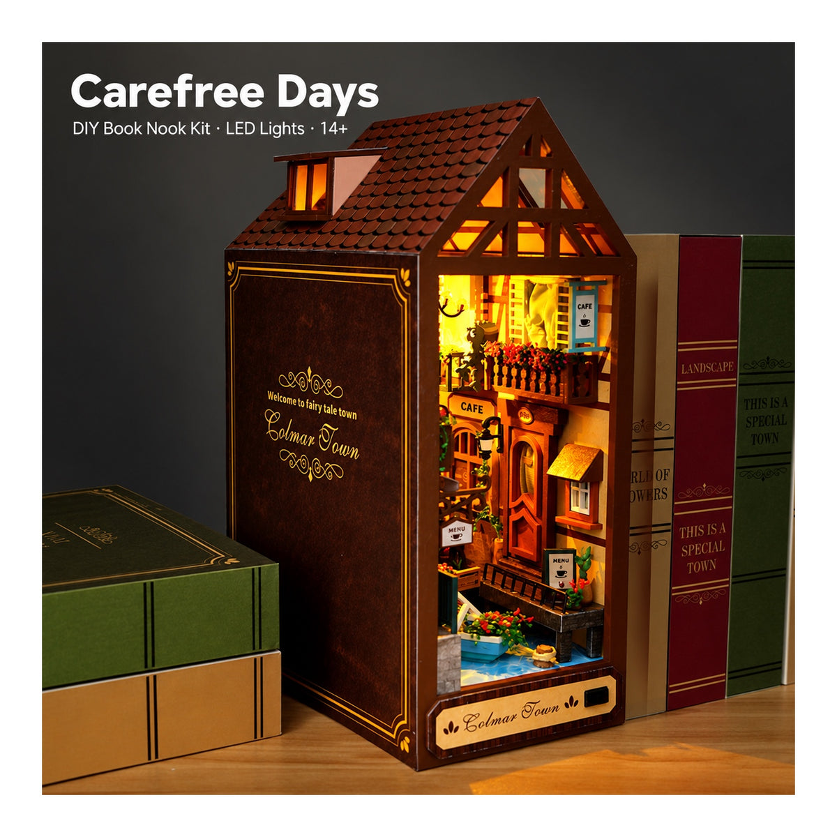 DIY Book Nook Kit – Carefree Days | Tall Glowing Wooden Room Kit