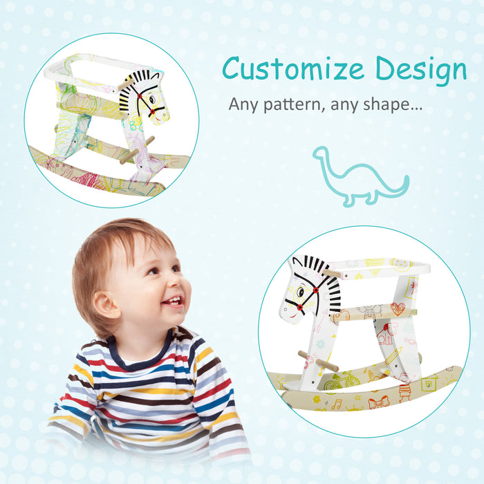 White Wooden Rocking Horse with Support Rail