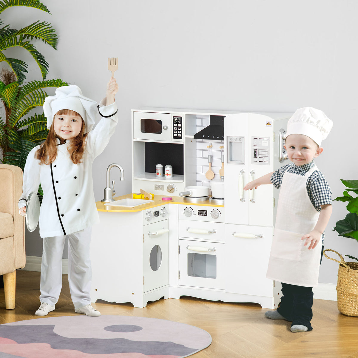 Large Corner Wooden Play Kitchen with Accessories
