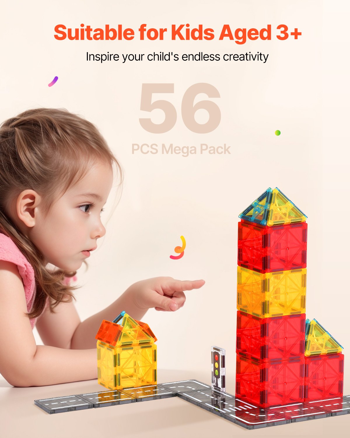 56-Piece Magnetic Road Tile Building Set