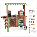Wooden Pretend Grocery Cart and Food Stand