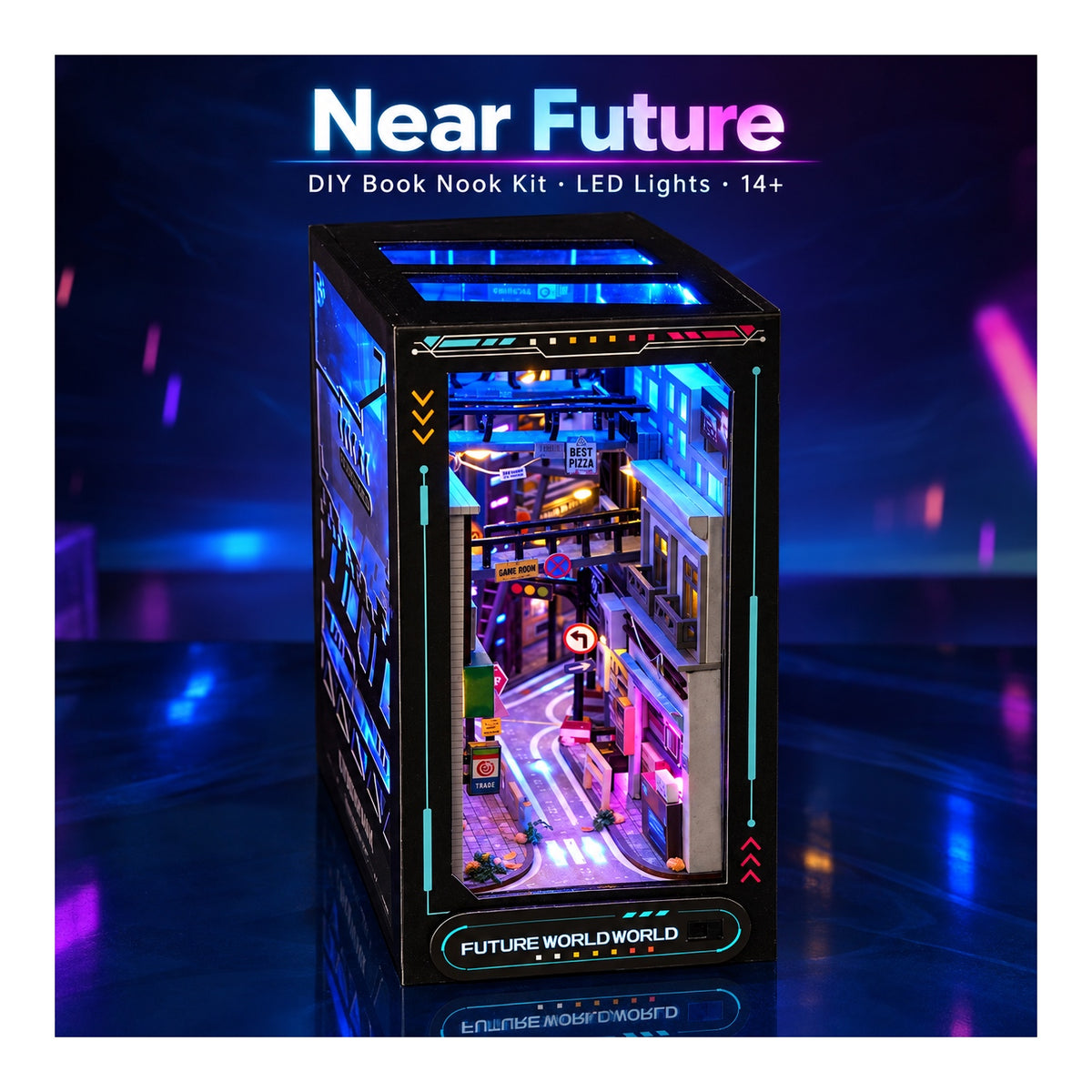 DIY Book Nook Kit – Near Future | Cyberpunk LED Bookshelf Diorama