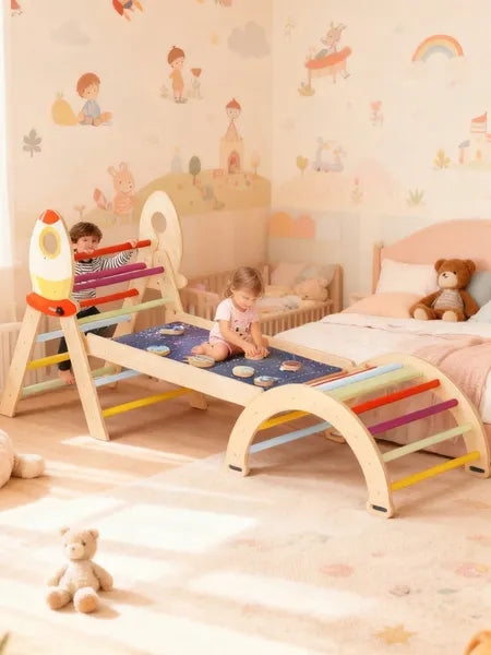 Foldable Wooden Triangle and Arch Climbing Set