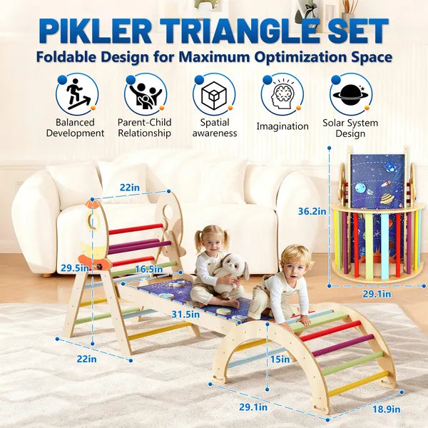 Foldable Wooden Triangle and Arch Climbing Set