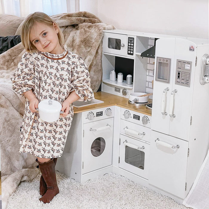 Large Corner Wooden Play Kitchen with Accessories