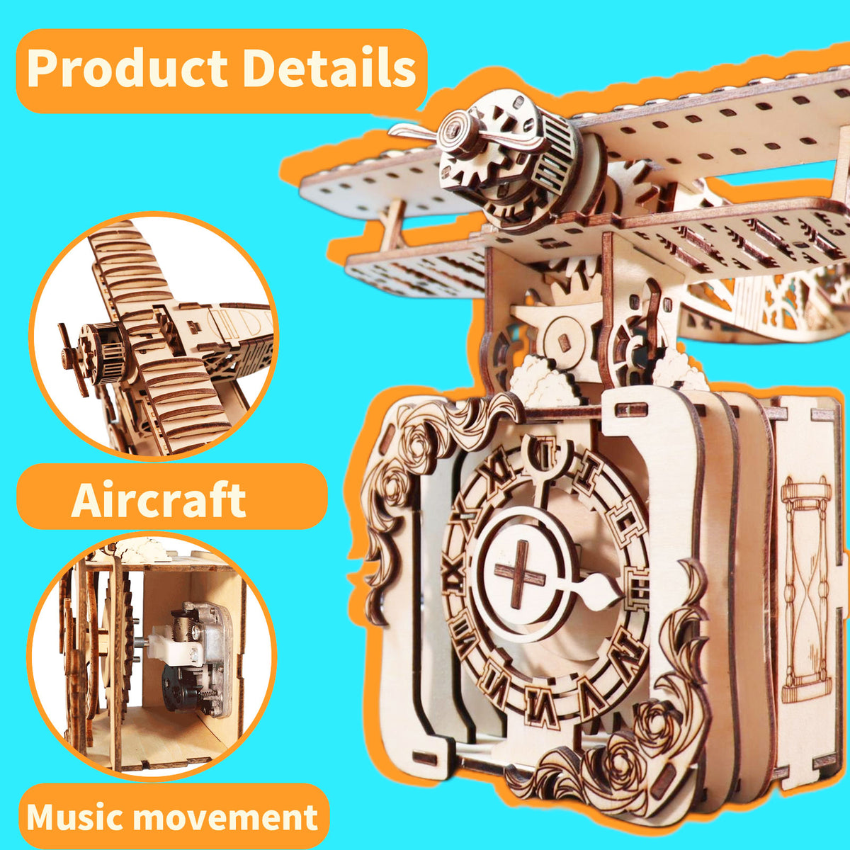 Wooden Airplane Music Box Construction Kit