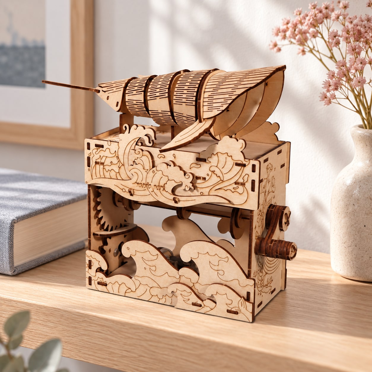 Wooden whale music box model